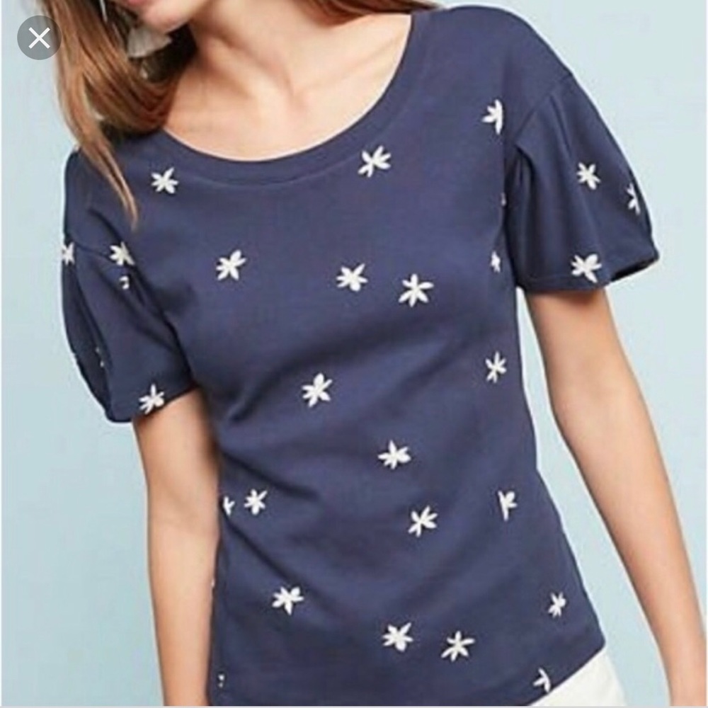 Anthropologie postmark navy blue floral top SZ L